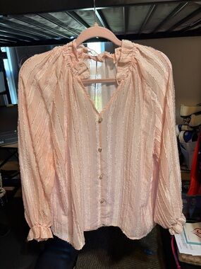 Women’s Blush Pink Button-Front Ruffled Blouse